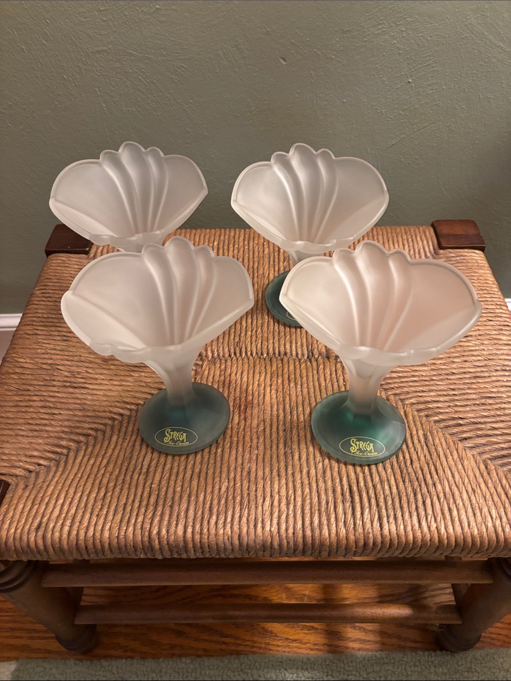 Vintage Strega Frosted Stemmed Glass Ice Cream Dishes - Set of 4